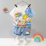 Boys And Girls Short-sleeved Denim Five-point Pants Two-piece Cute Pants Suit Cotton Short-sleeved - Cindi Book