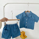 Denim Short Sleeve Pocket Top Boyshorts Baby Boy Suit - Cindi Book