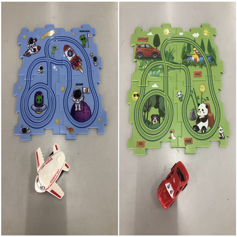 Children Puzzle Electric Railroad Speeder DIY Assembly Electric Car Automatic Rail City Scene Construction Education Toy Gift - Cindi Book