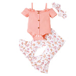 Girls' Short-sleeved Shirt Bell-bottom Pants Three-piece Set - Cindi Book