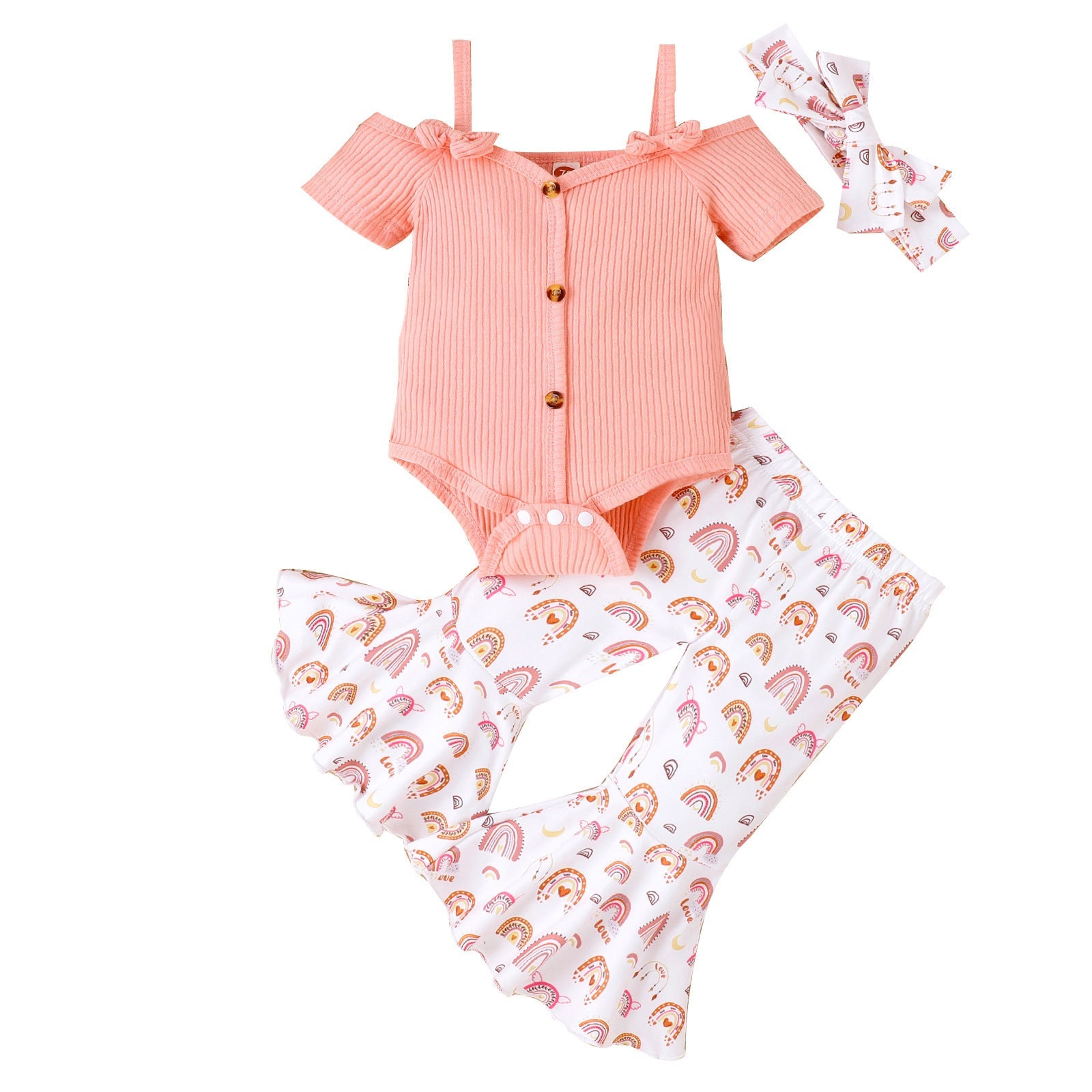 Girls' Short-sleeved Shirt Bell-bottom Pants Three-piece Set - Cindi Book
