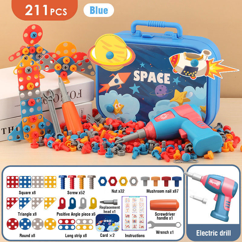 Electric Screw Screwdriver Toolbox Children's Toy Educational Detachable Assembly Screwdriver Electric Drill Set - Cindi Book