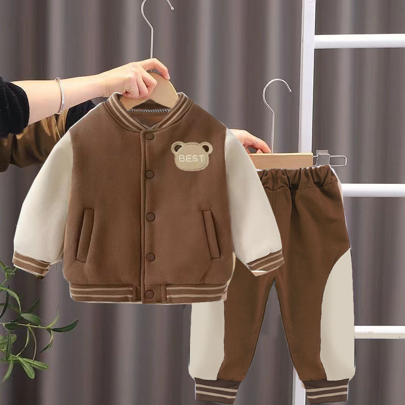 Boys Casual Sweatshirt Baseball Uniform Two-Piece Set