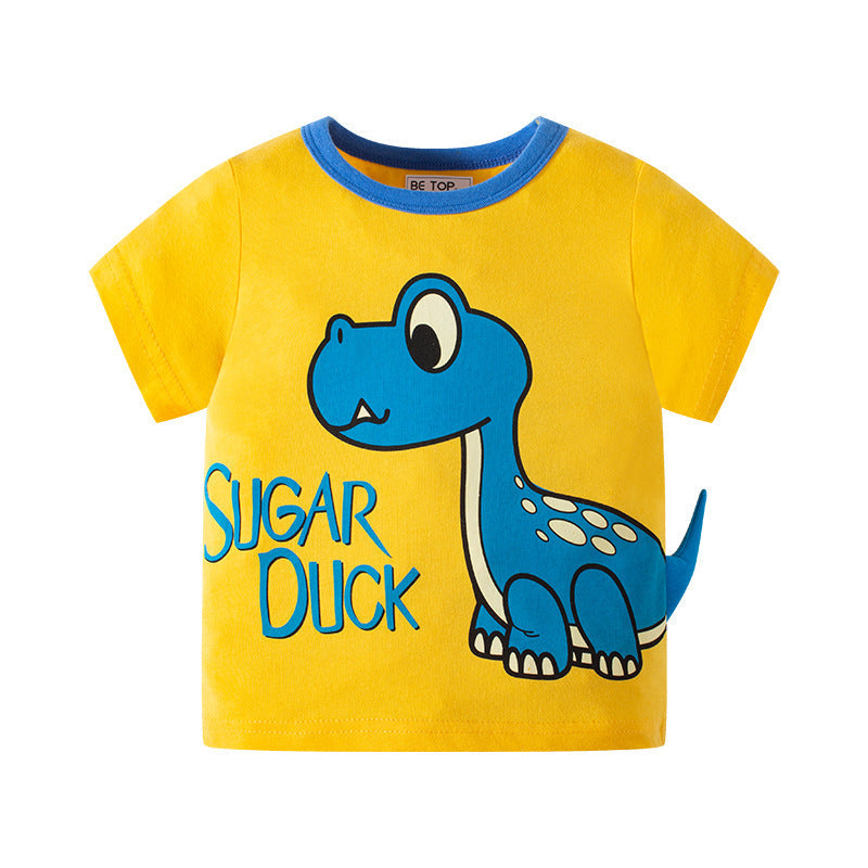 Cartoon Three-dimensional Dinosaur Boys' T-shirt Summer Korean Cartoon - Cindi Book