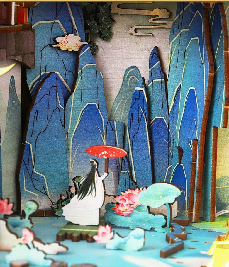 Penglai Fairyland Cottage Three-Dimensional Book Stand Handmade Model