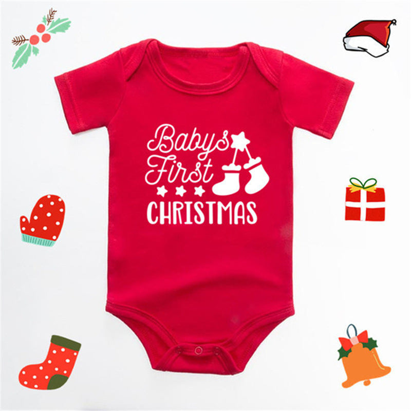 Christmas Deer English Letters Printed Red Triangle Rompers - Cindi Book