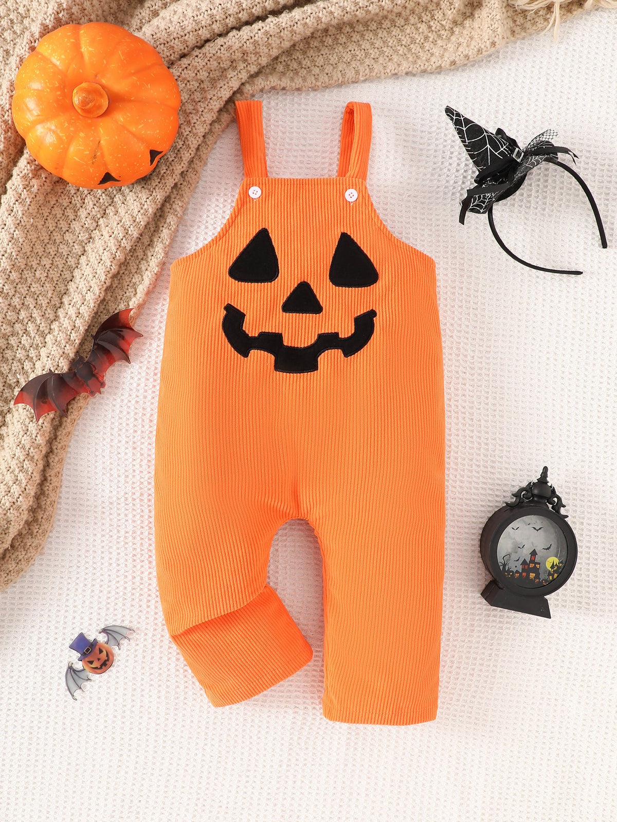 Halloween New Baby Pumpkin Grimace Embroidered Corduroy Suspender Pants - Cindi Book
