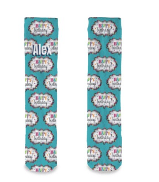 Personalized Happy Birthday Socks | Custom Name Birthday Socks | Teal Novelty Gift