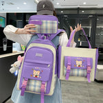 Large Capacity High School Plaid Three-piece Set Junior High School Student Elementary School Studebt Backpack - Cindi Book