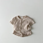 Baby Boy And Baby Girl Striped Knitted Short-sleeved Cardigan Coat Shorts Two-piece Set - Cindi Book