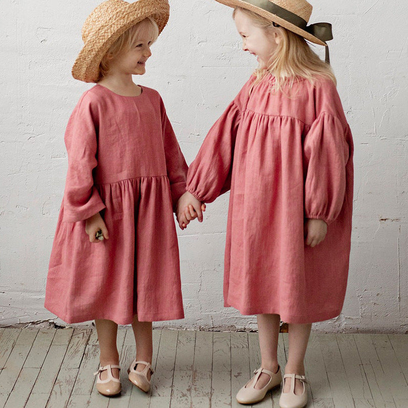 Girls' Ramie Cotton Dress Nordic Style - Cindi Book
