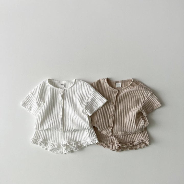Baby Boy And Baby Girl Striped Knitted Short-sleeved Cardigan Coat Shorts Two-piece Set - Cindi Book