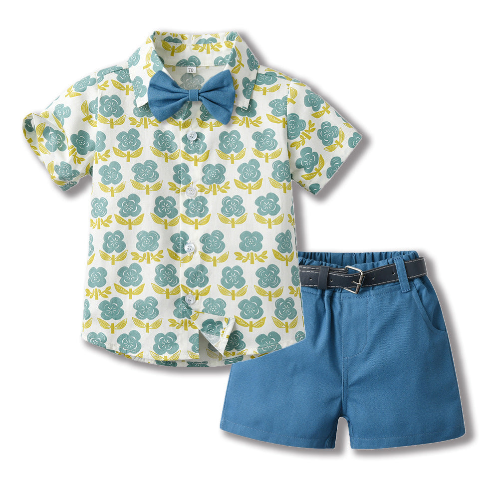 Bowknot Short-sleeved Cardigan Boys' Shorts Two-piece Set - Cindi Book