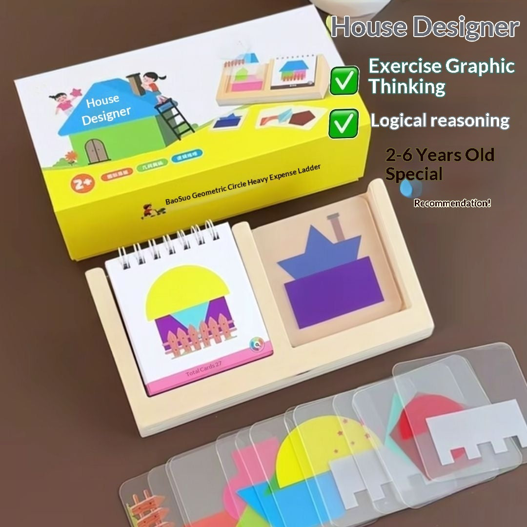 Building Block House Geometric Shape Spatial Reasoning Puzzle Tabletop Game Toy - Cindi Book