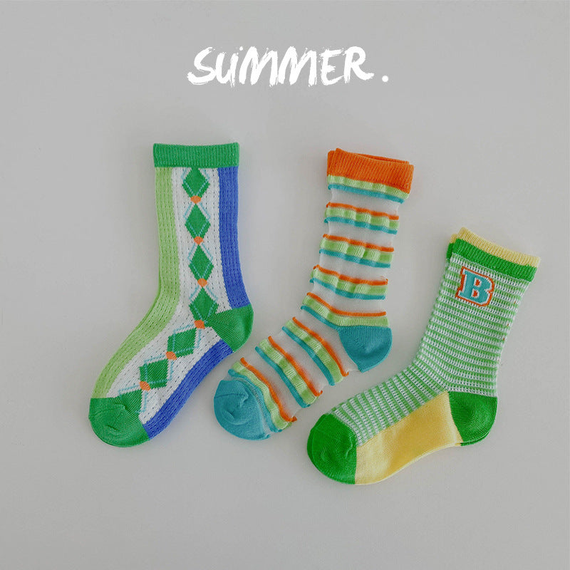 Children's Socks Summer Color Matching Plaid Korean Baby - Cindi Book