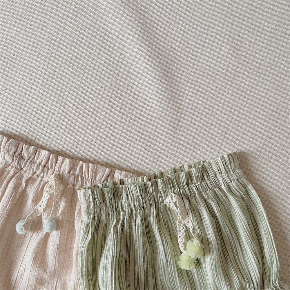 Striped Spaghetti Straps Shorts Suit Baby Girl Two-piece Suit Suit - Cindi Book