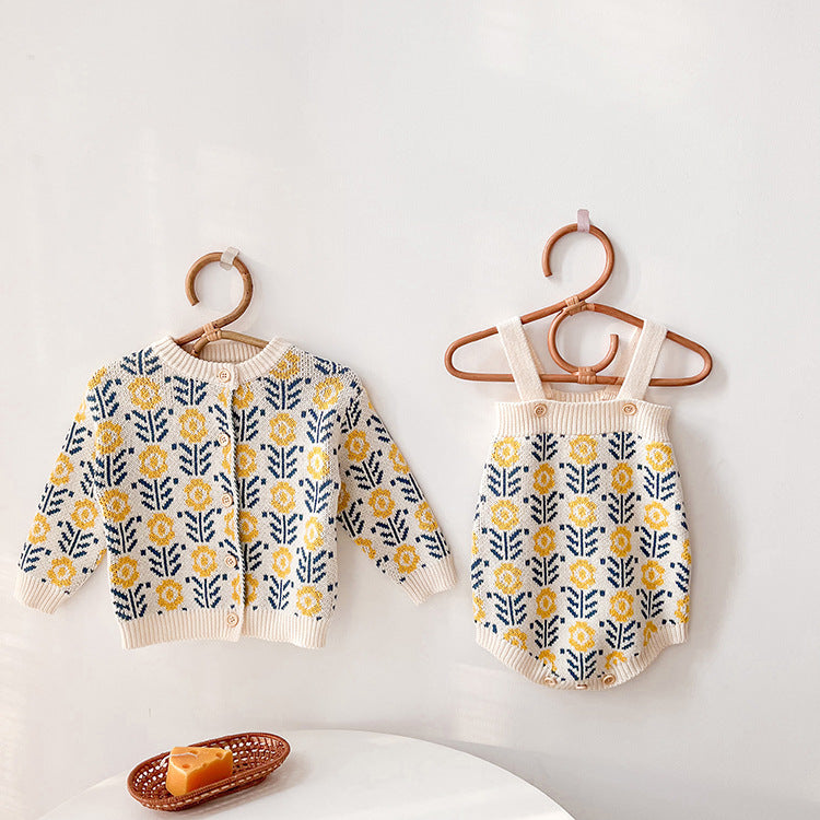 Infant Children's Sweater Pull Flower Knitted Cardigan Romper - Cindi Book