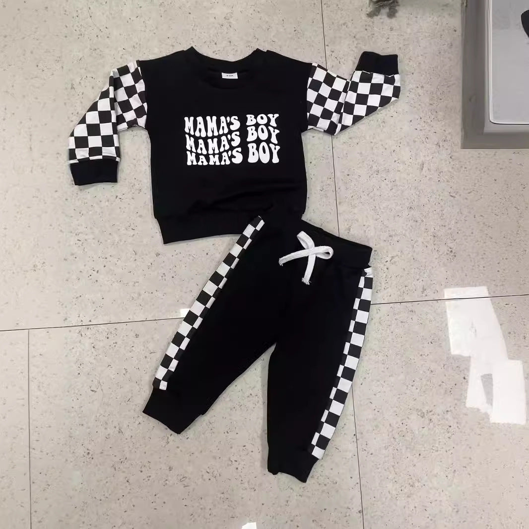 Children Plaid Printed Long-Sleeve Sweater Set