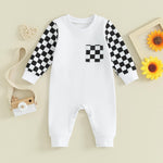 Checkerboard Plaid Color Matching Sleeve Pocket Jumpsuit - Cindi Book