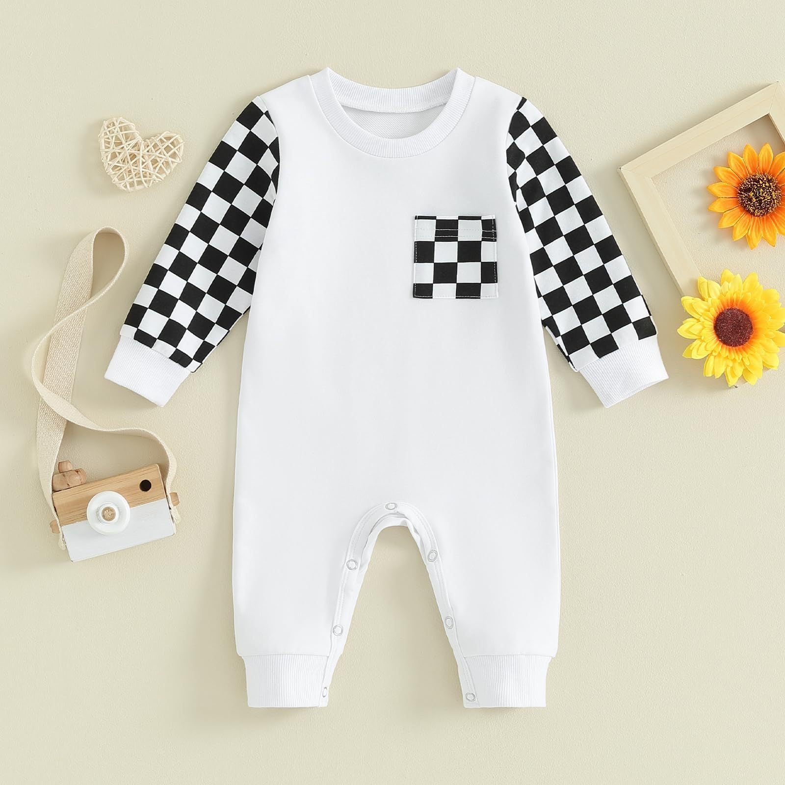 Checkerboard Plaid Color Matching Sleeve Pocket Jumpsuit - Cindi Book