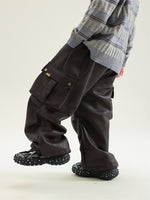 Boy Winter Fleece Lining Workwear Leather Pants - Cindi Book