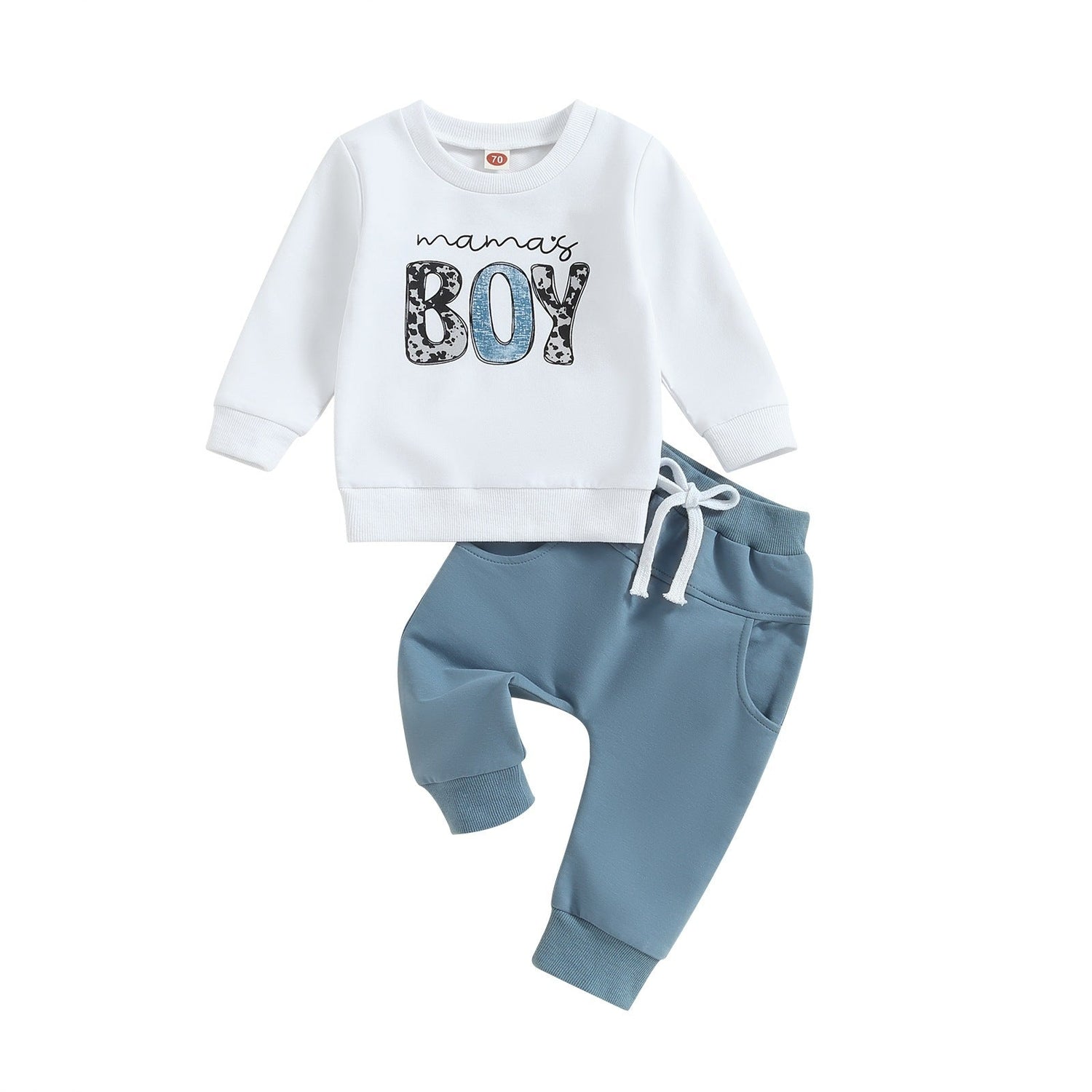 Sports Style Boys Letter Floral Print Long Sleeve Pullover Trousers Set