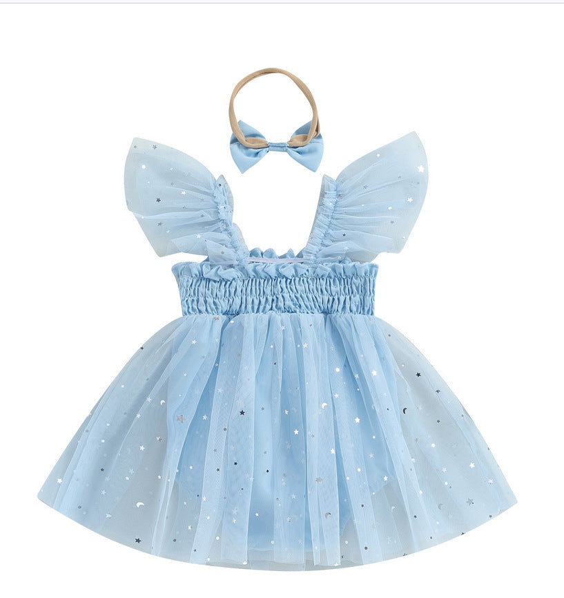 Girls' Mesh Flounced Sleeve Shoulder Princess Onesie - Cindi Book