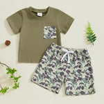Boy's Camouflage Printed Faux Pocket Short Sleeve Top Suit - Cindi Book