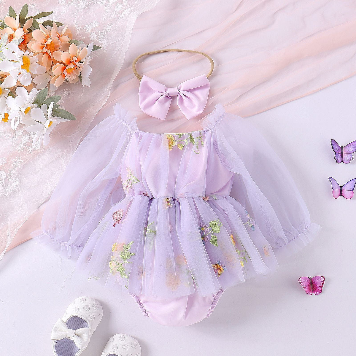 Girls' Fashionable Flower Embroidered Mesh Romper - Cindi Book