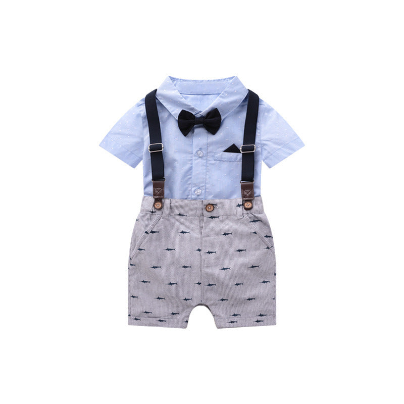Baby boy short sleeve suit summer baby British overalls - Cindi Book