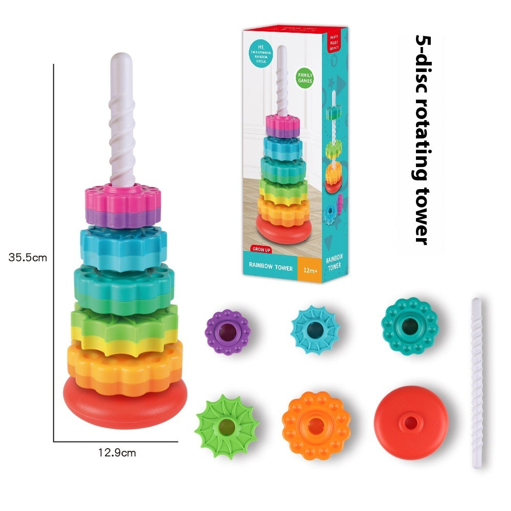 Rainbow Rotating Tower Toy Baby Early Education Intellectual Development Intelligence Ferrule - Cindi Book