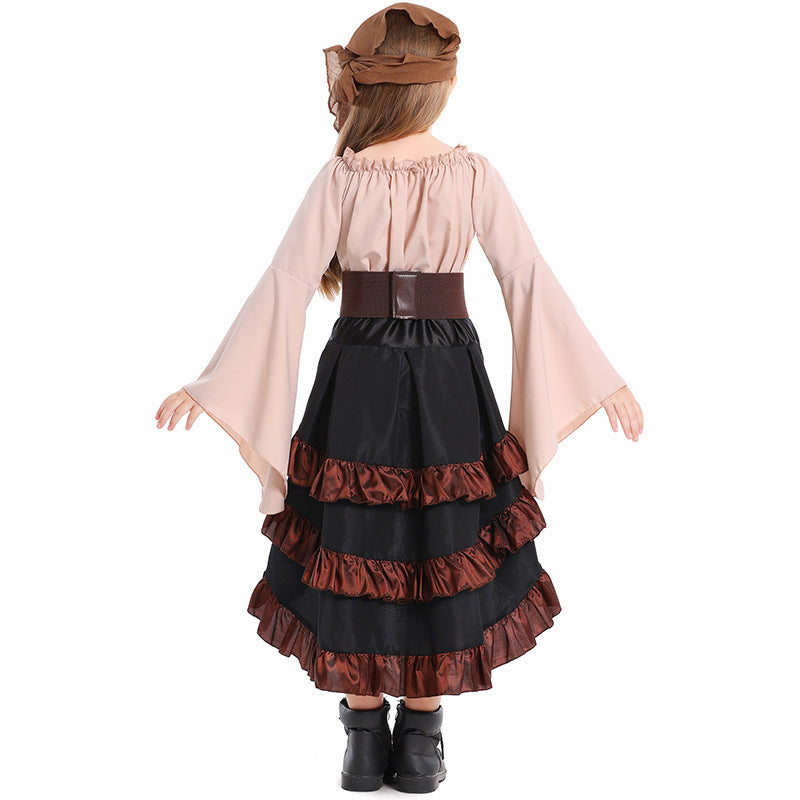 Halloween Retro Front Short Back Long Irregular Ruffled High Waist Dress Up - Cindi Book