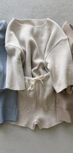 Kids Knitted Waffle Long Sleeve Set - Cindi Book