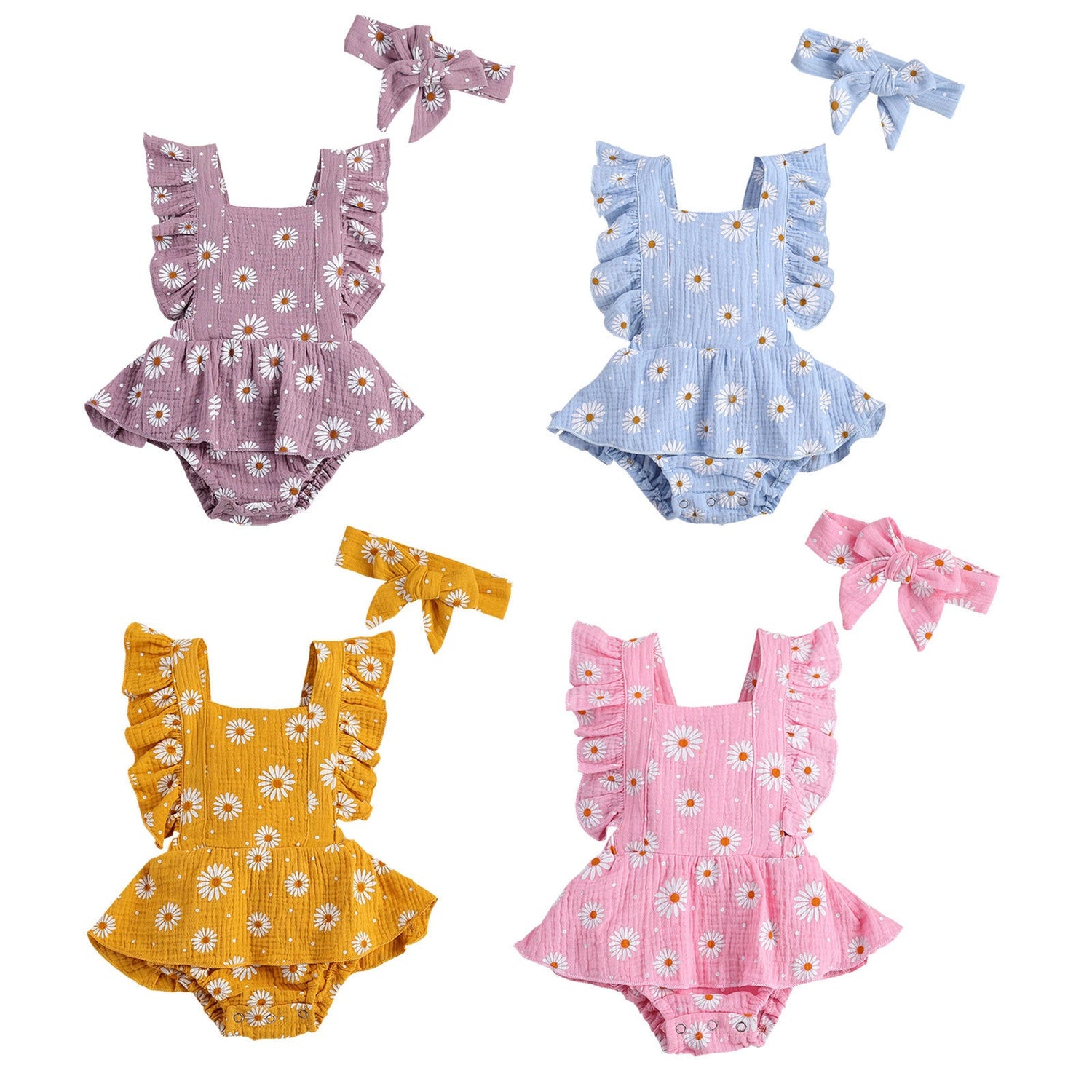 Strap Four-color Chrysanthemum One-piece Romper Dress Triangle Romper Headband - Cindi Book