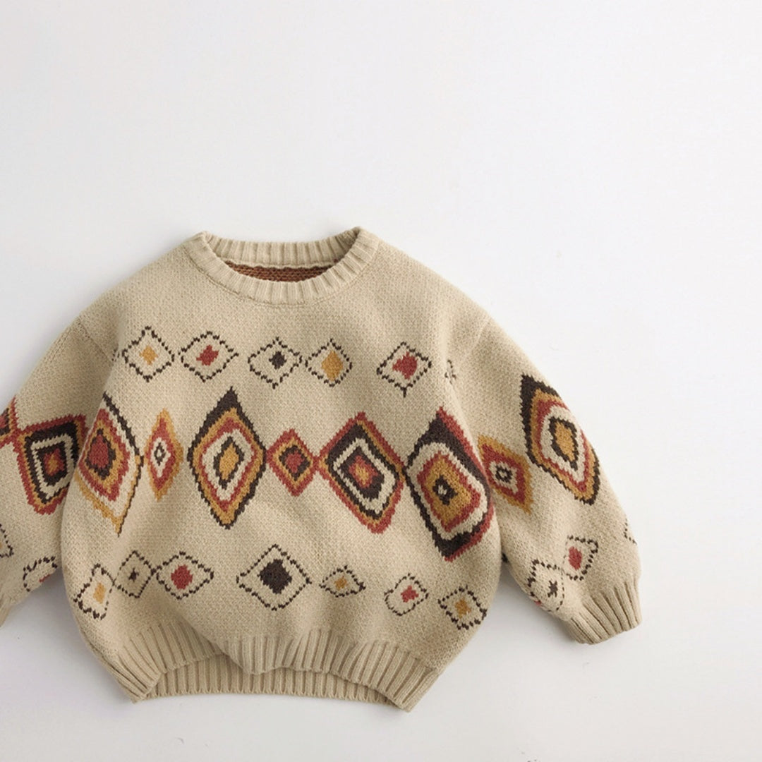 Graffiti Rhombus Cool Contrast Color Kids' Sweater Autumn And Winter Korean Style - Cindi Book