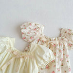 Small Floral Bow Baby Girl Bubble Sleeve Harness Crawl Clothes - Cindi Book