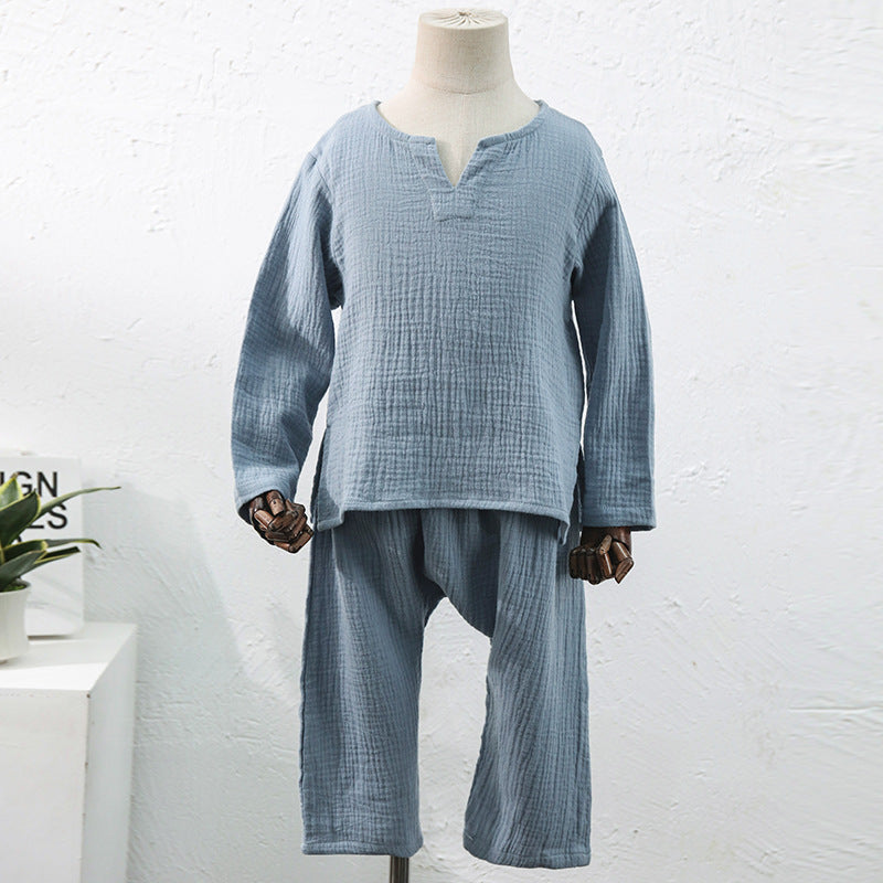 Children's Crepe Cotton Home Wear Suit Solid Color Two-piece Set - Cindi Book