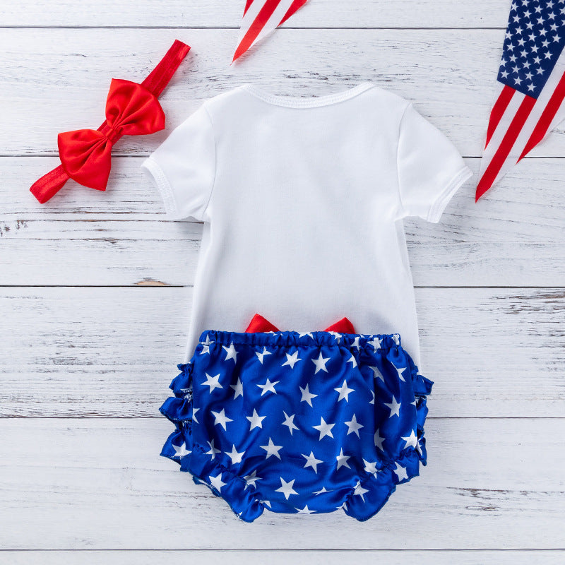 American Independence Day Baby Outfit Cartoon Letter Short Sleeve Romper