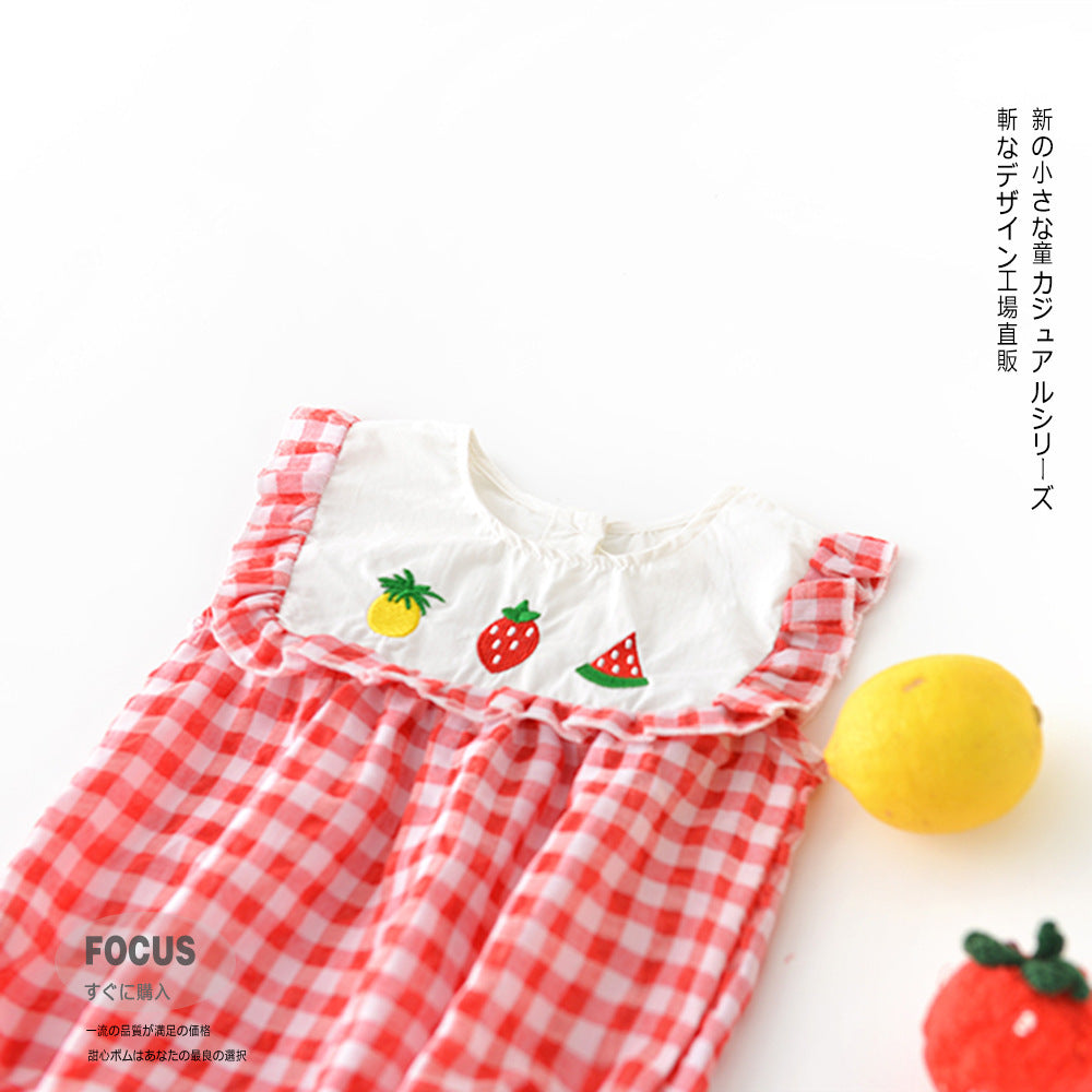 Baby plaid lace sleeves baby triangle romper baby kite clothes - Cindi Book