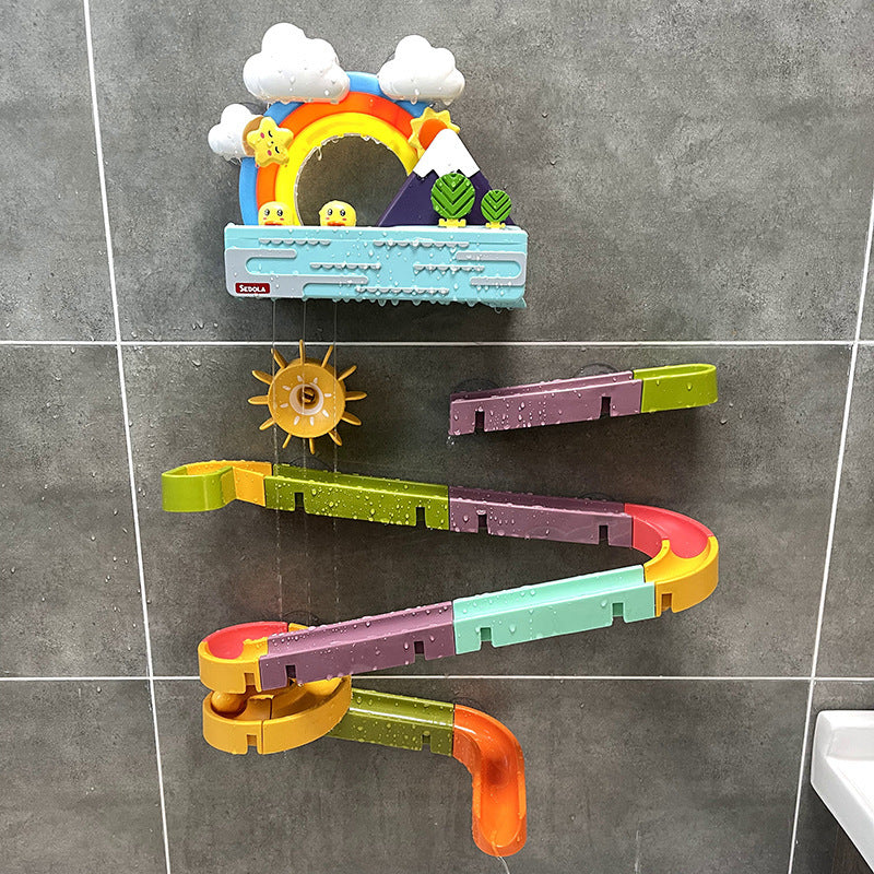 DIY Baby Bath Toys Wall Suction Cup Marble Race Run Track Bathroom Bathtub Kids Play Water Games Toy Set - Cindi Book