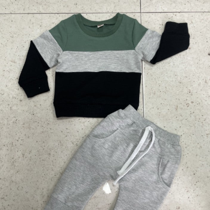 Boy's Three-color Stitching Long Sleeve Trousers Suit - Cindi Book