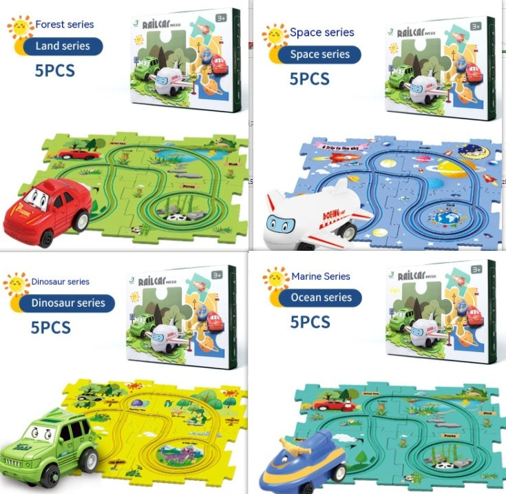 Children Puzzle Electric Railroad Speeder DIY Assembly Electric Car Automatic Rail City Scene Construction Education Toy Gift - Cindi Book