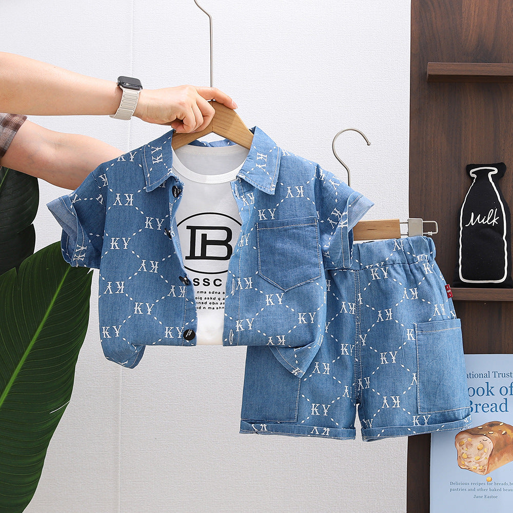 Personality Boy Denim Short Sleeve Suit - Cindi Book