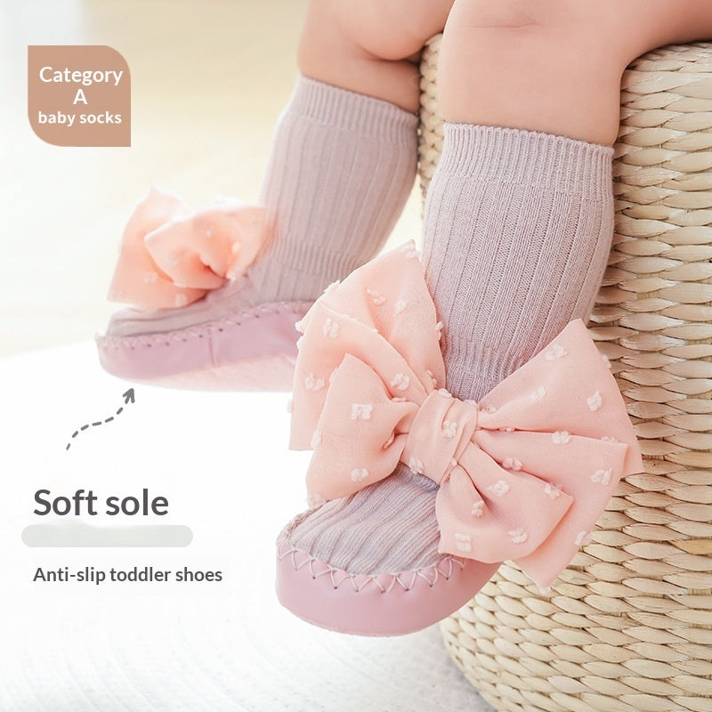 Baby Shoes And Socks Non Slip Leather Soled First Walker Socks With Lace Bow Details - Cindi Book