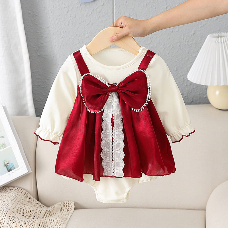 Baby Jumpsuit Bow Baby Long-sleeved Triangle Romper Romper - Cindi Book