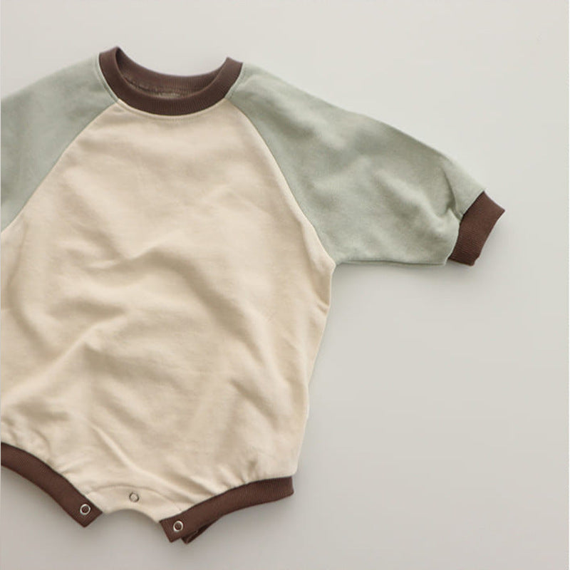Contrasting Color Raglan Small Sweater Triangle Climbing Jumpsuit - Cindi Book