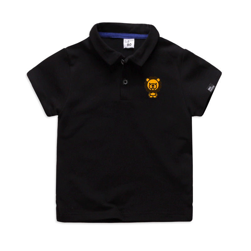 Summer Elastic Cotton Solid Color Short Sleeve  Men''s And Women''s Cartoon Polo T-shirt - Cindi Book