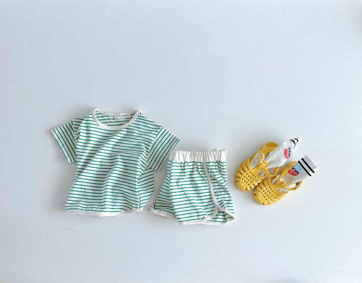 Breathable Stripes Homewear Short Sleeve Shorts Outwear Children's Clothing - Cindi Book