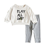 Loose Children's Clothing Letter Print Round Neck Long Sleeve Striped Trousers Suit - Cindi Book