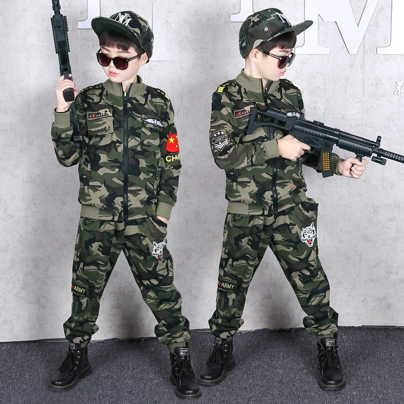 New Autumn Children Camouflage Medium and Big Children Handsome Two-Piece Set